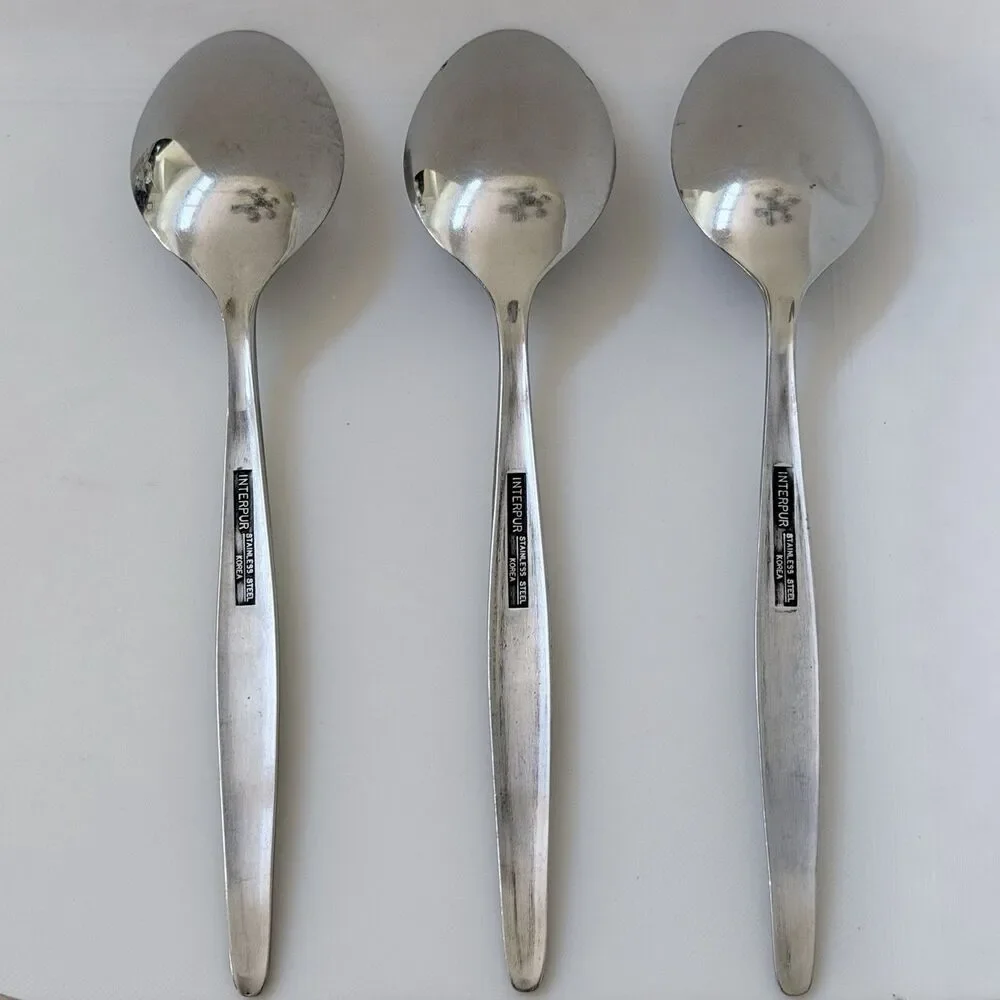 3pc Interpur Soup Spoons Stainless Rose Satin Glossy Bowl Black Accent Korea